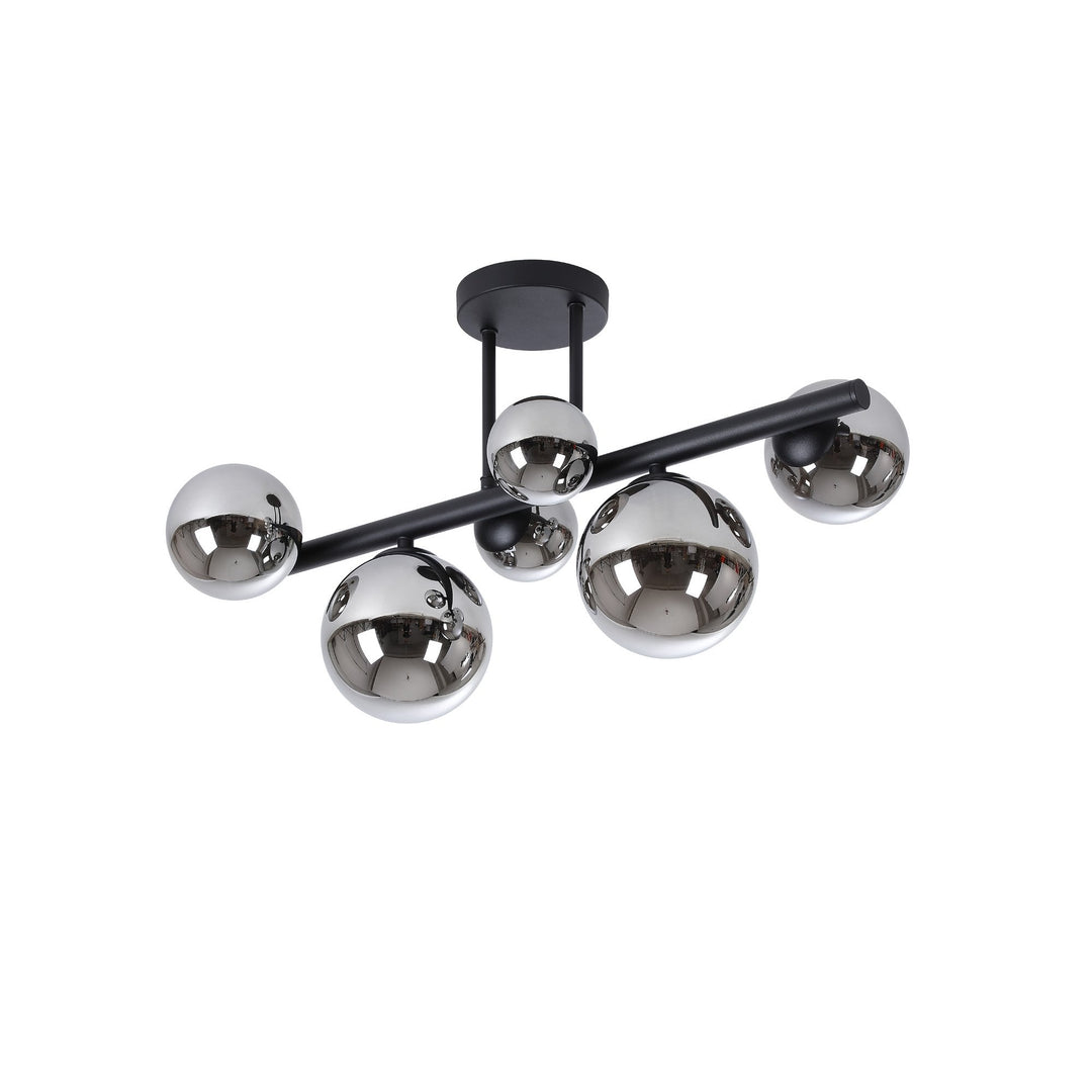 Nelson Lighting NL9044/CH9 Prague 6 Light Ceiling Light Satin Black Chrome Plated