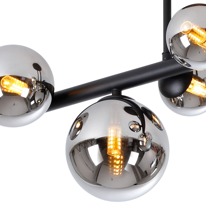 Nelson Lighting NL9044/CH9 Prague 6 Light Ceiling Light Satin Black Chrome Plated