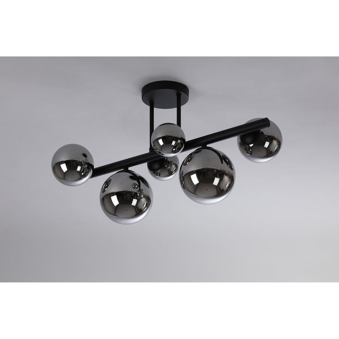 Nelson Lighting NL9044/CH9 Prague 6 Light Ceiling Light Satin Black Chrome Plated