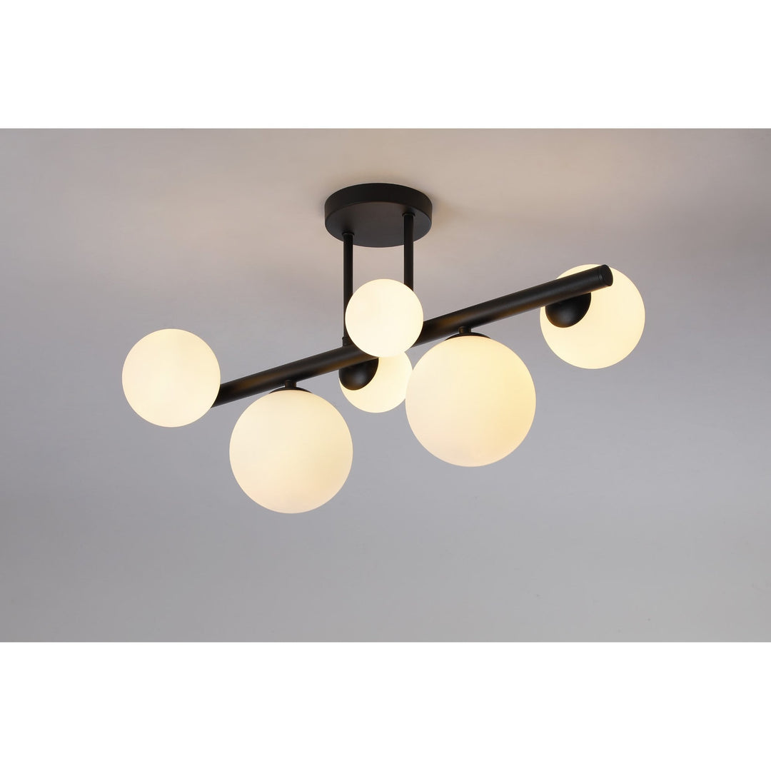 Nelson Lighting NL9044/OP9 Prague 6 Light Ceiling Light Satin Black Opal