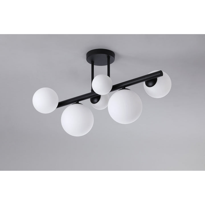 Nelson Lighting NL9044/OP9 Prague 6 Light Ceiling Light Satin Black Opal