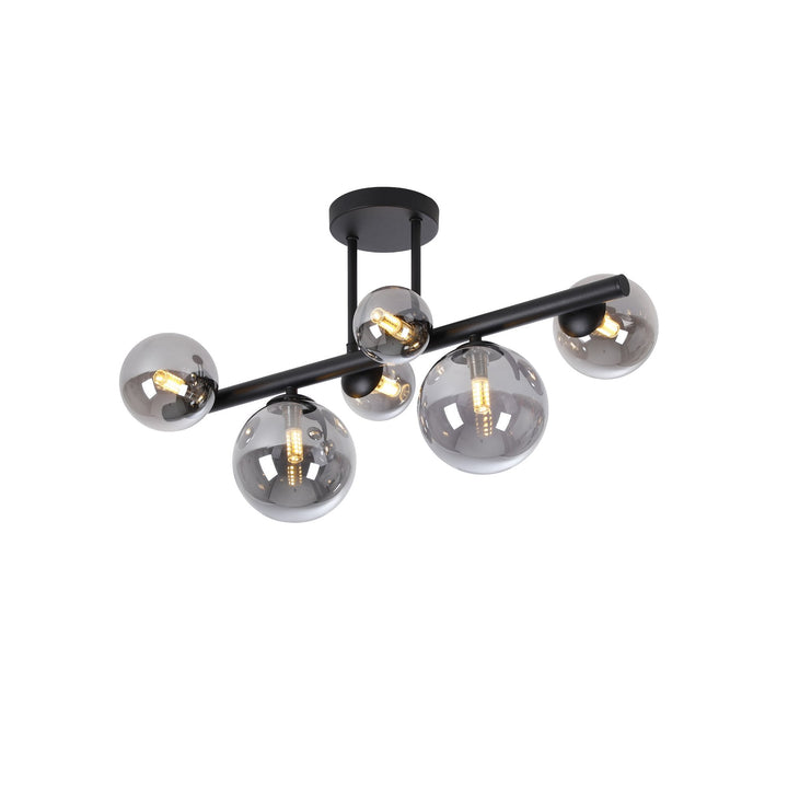 Nelson Lighting NL9044/SM9 Prague 6 Light Ceiling Light Satin Black Smoke Plated