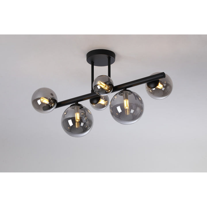 Nelson Lighting NL9044/SM9 Prague 6 Light Ceiling Light Satin Black Smoke Plated