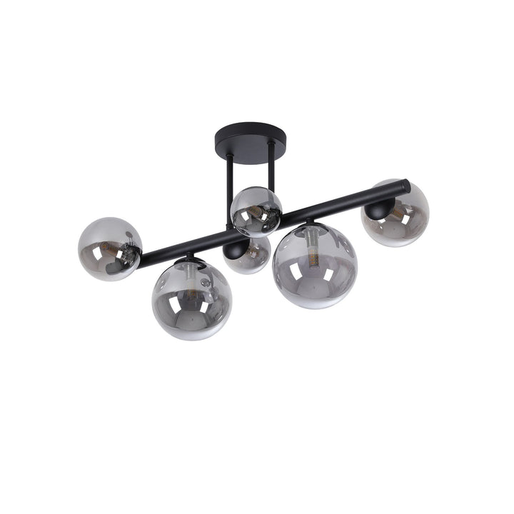 Nelson Lighting NL9044/SM9 Prague 6 Light Ceiling Light Satin Black Smoke Plated