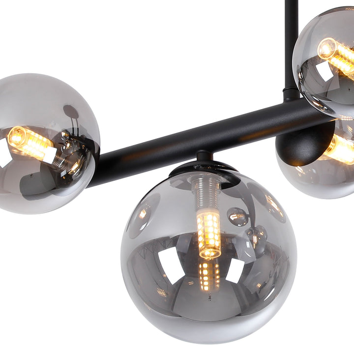 Nelson Lighting NL9044/SM9 Prague 6 Light Ceiling Light Satin Black Smoke Plated