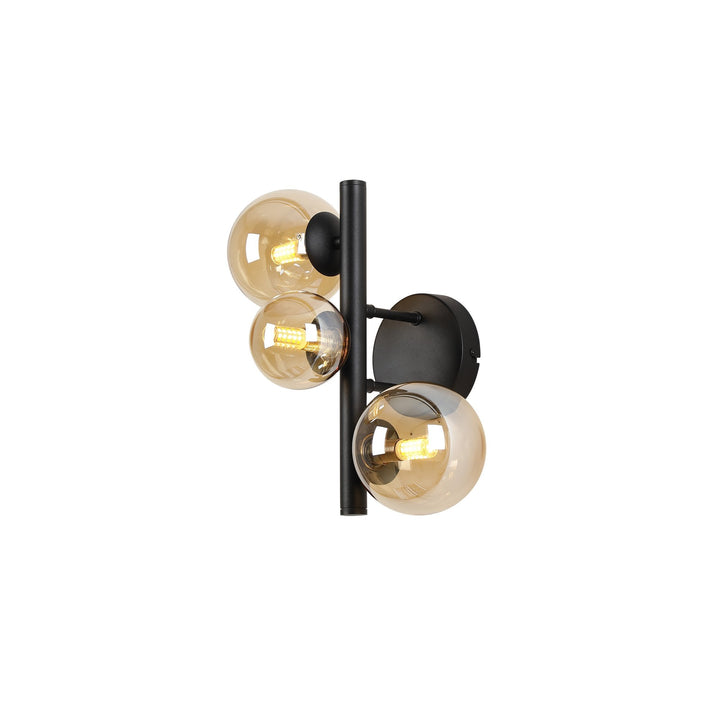 Nelson Lighting NL9045/AM9 Prague  3 Light Wall Light Satin Black Amber Plated