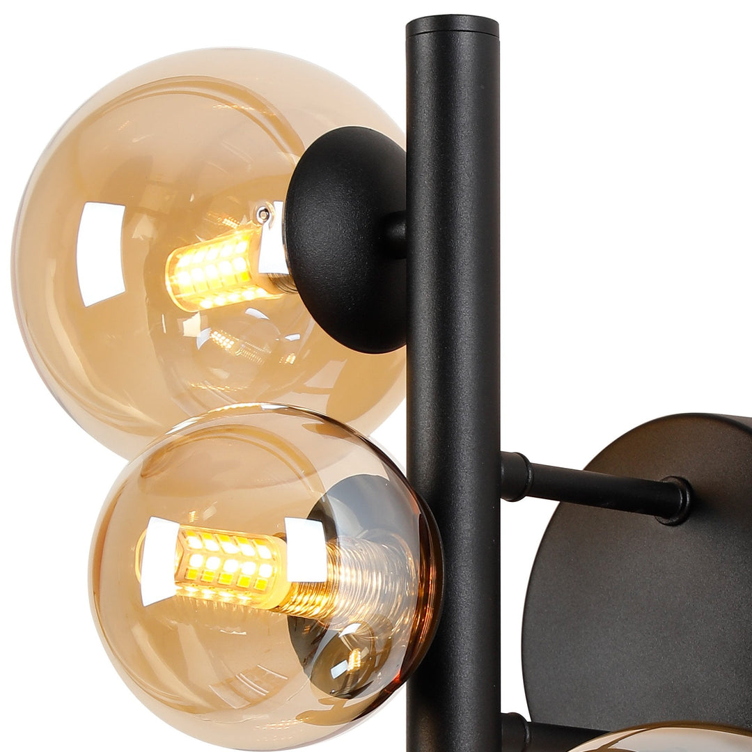 Nelson Lighting NL9045/AM9 Prague  3 Light Wall Light Satin Black Amber Plated