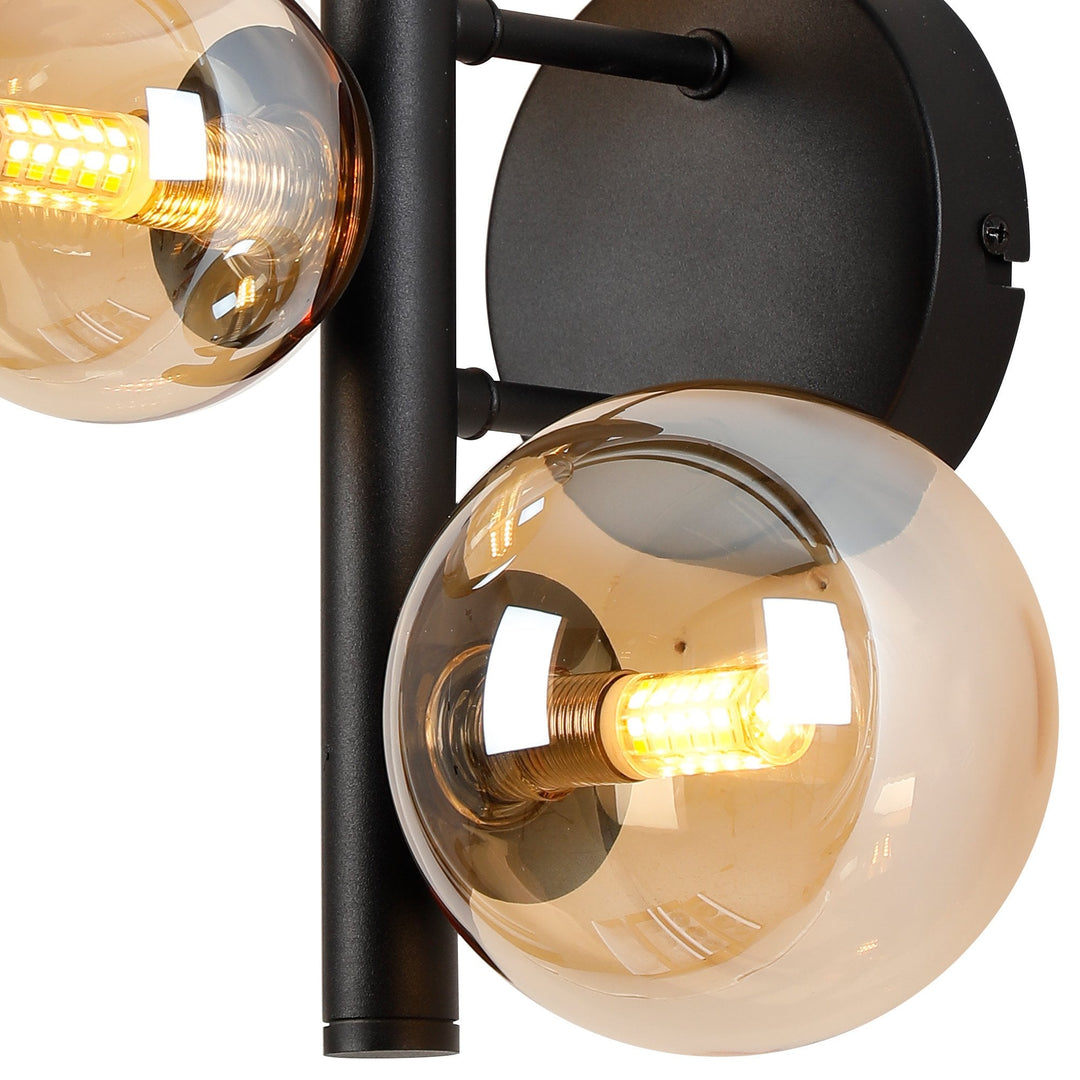 Nelson Lighting NL9045/AM9 Prague  3 Light Wall Light Satin Black Amber Plated