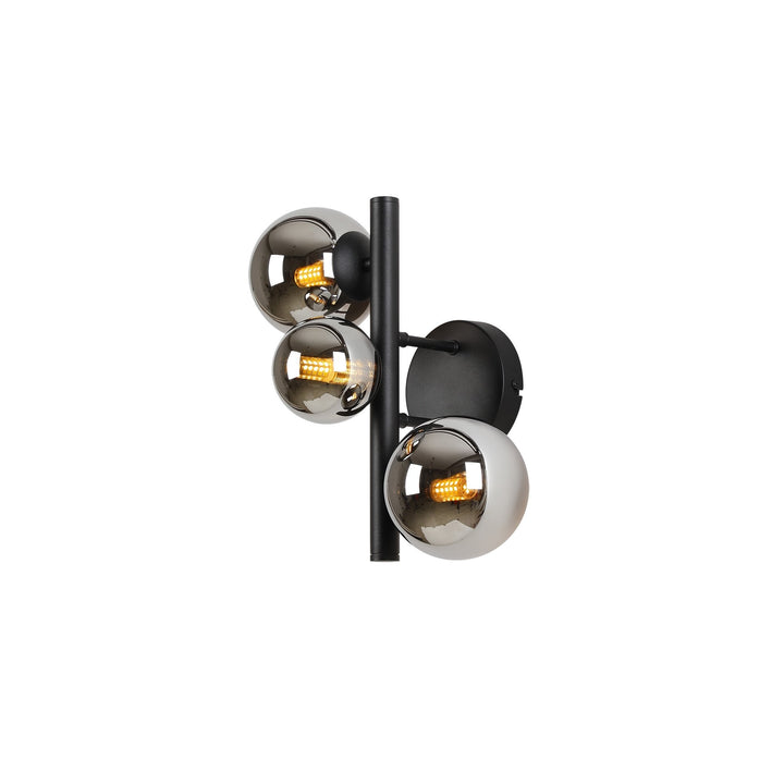 Nelson Lighting NL9045/CH9 Prague 3 Light Wall Light Satin Black Chrome Plated