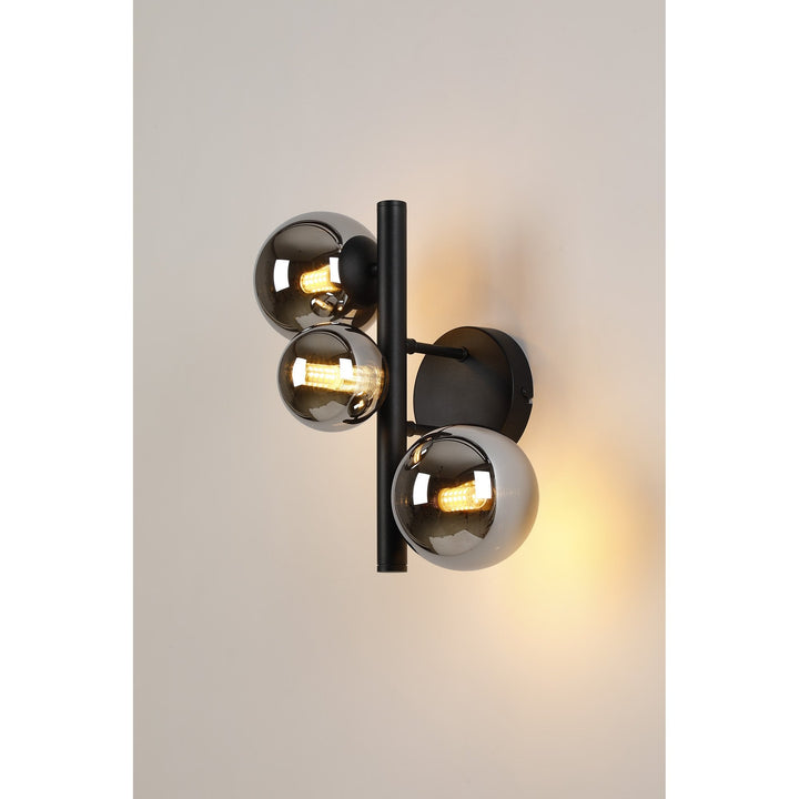 Nelson Lighting NL9045/CH9 Prague 3 Light Wall Light Satin Black Chrome Plated