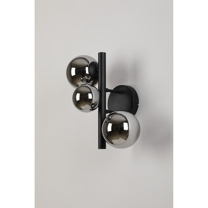 Nelson Lighting NL9045/CH9 Prague 3 Light Wall Light Satin Black Chrome Plated