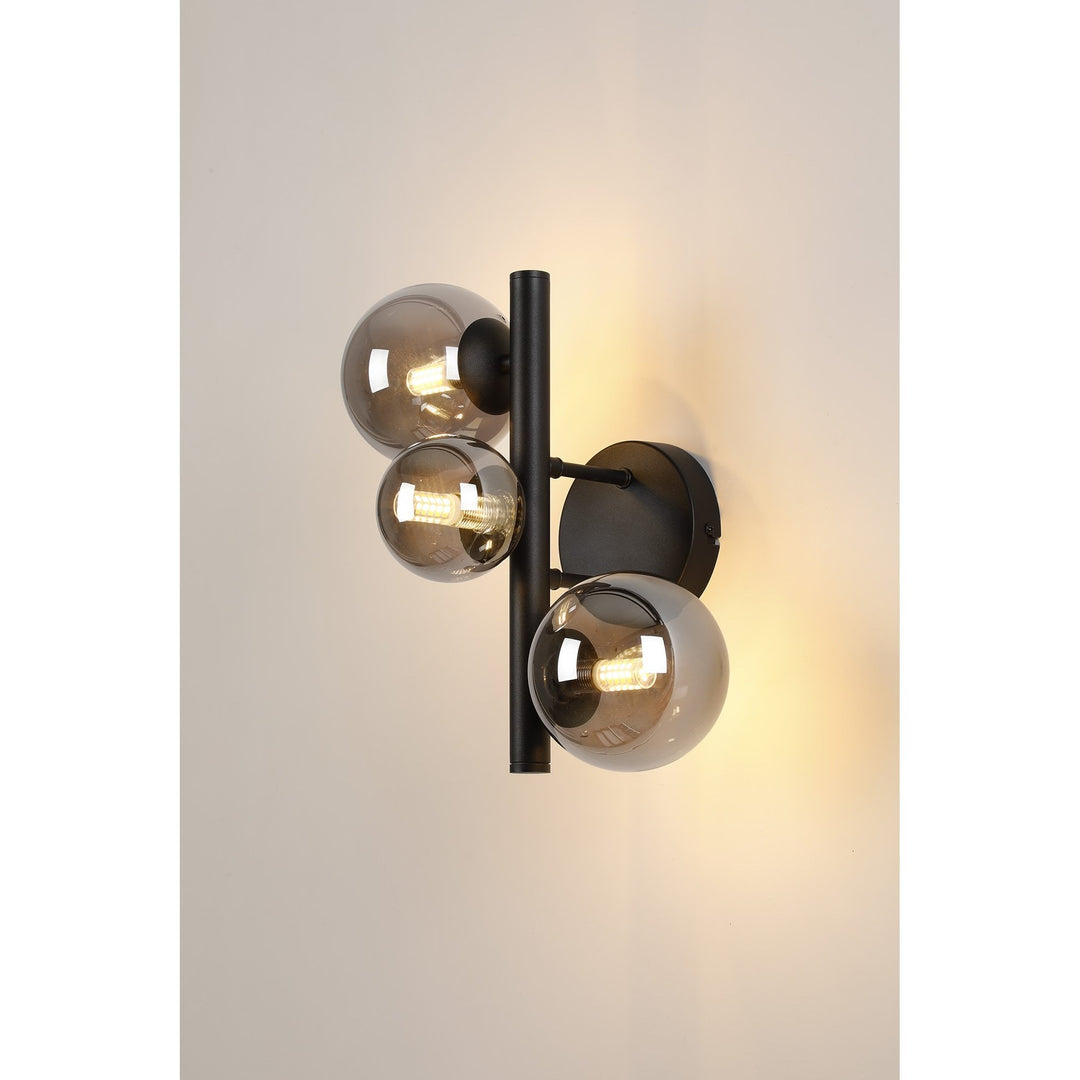 Nelson Lighting NL9045/SM9 Prague 3 Light Wall Light Satin Black Smoke Plated