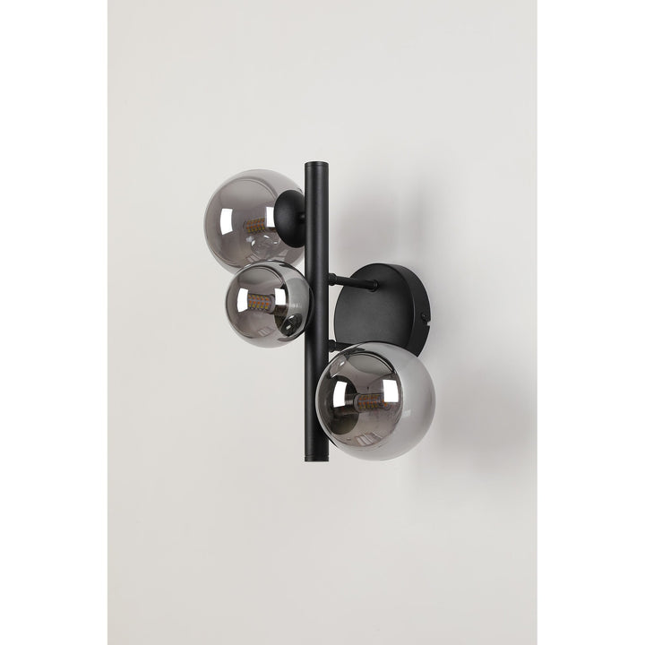 Nelson Lighting NL9045/SM9 Prague 3 Light Wall Light Satin Black Smoke Plated