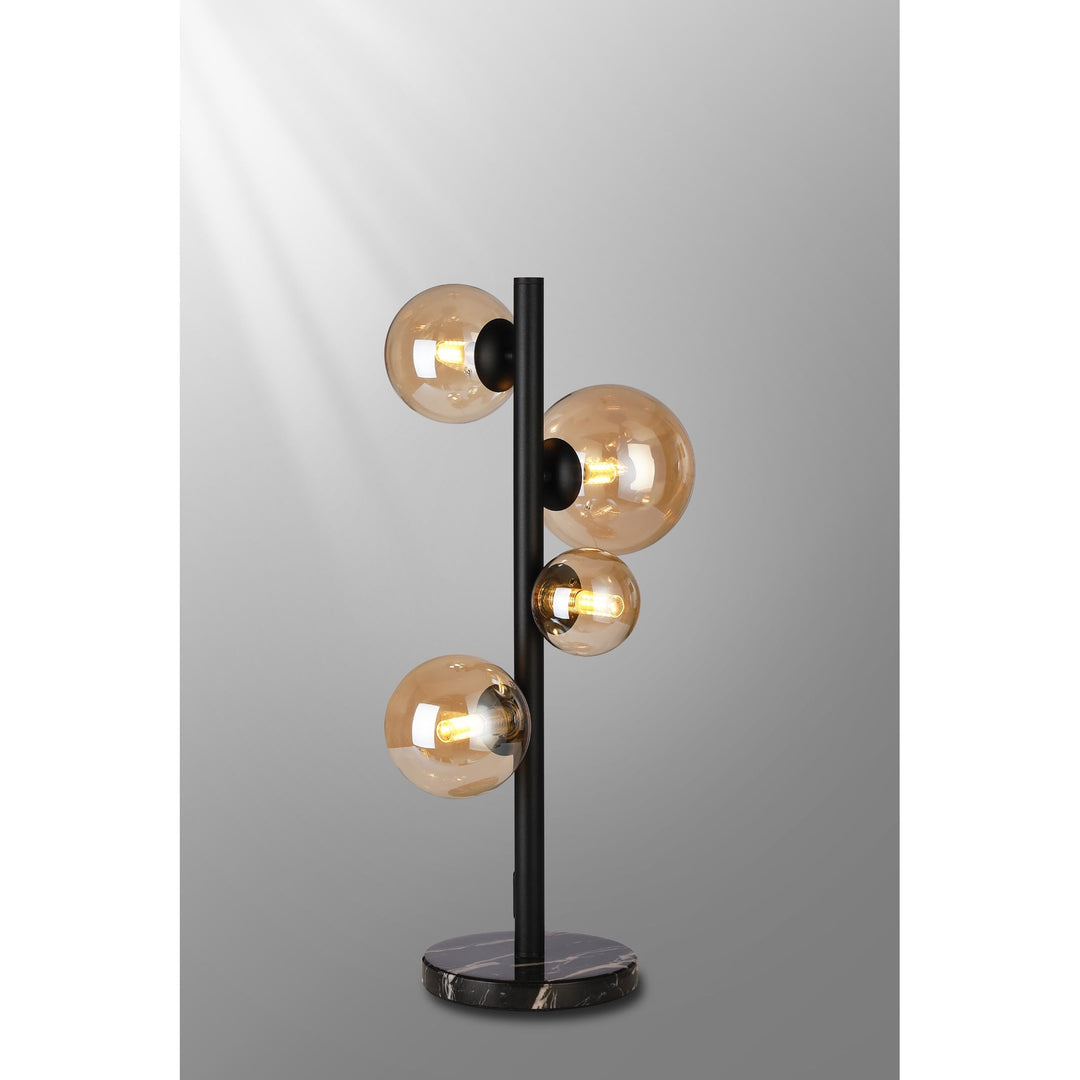 Nelson Lighting NL9047/AM9 Prague 4 Light Table Lamp Satin Black Amber Plated