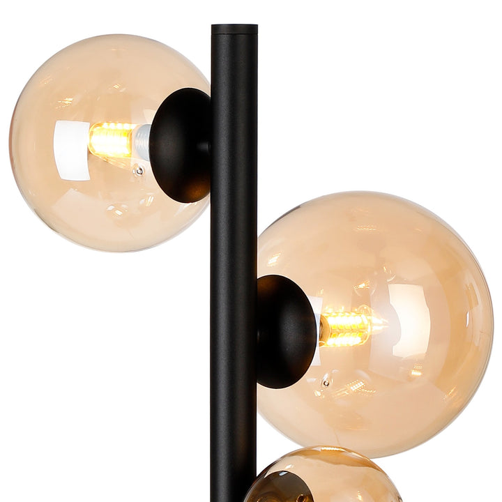 Nelson Lighting NL9047/AM9 Prague 4 Light Table Lamp Satin Black Amber Plated