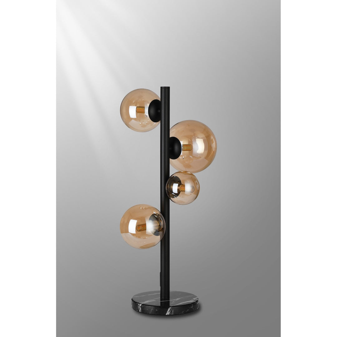 Nelson Lighting NL9047/AM9 Prague 4 Light Table Lamp Satin Black Amber Plated