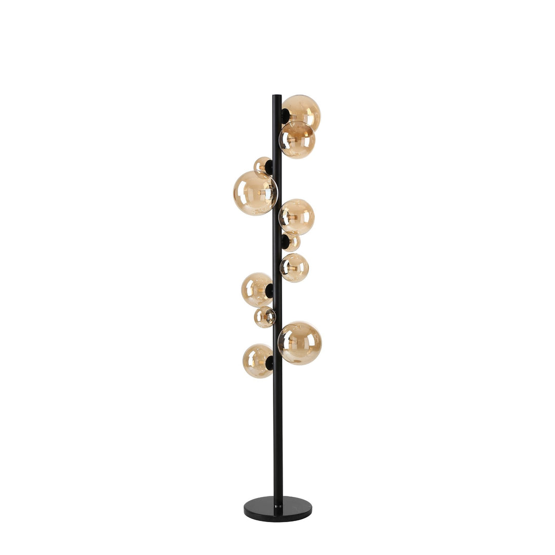 Nelson Lighting NL9048/AM9 Prague 11 Light Floor Lamp Satin Black Amber Plated