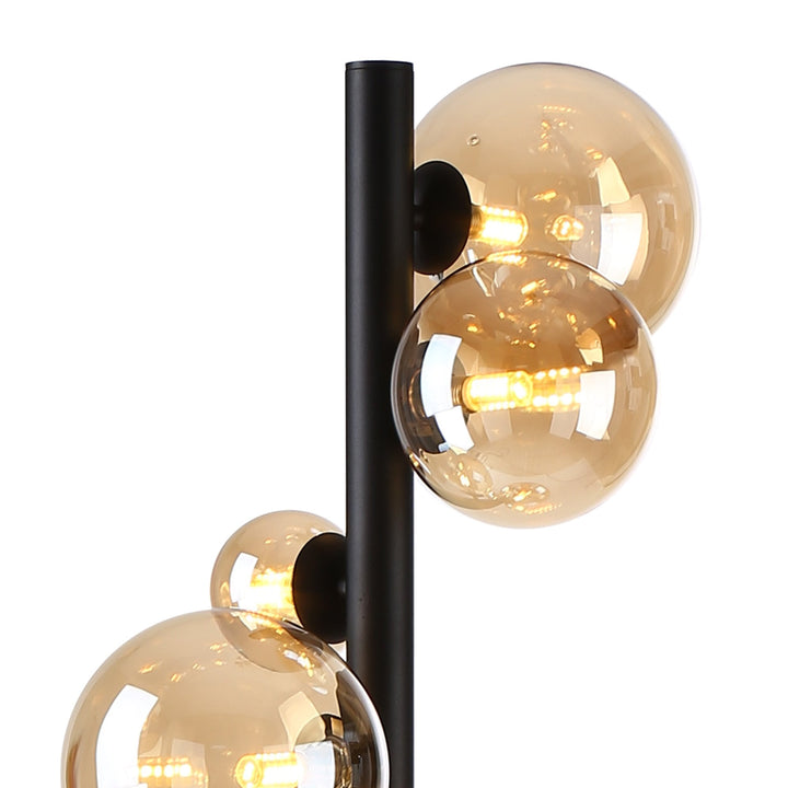 Nelson Lighting NL9048/AM9 Prague 11 Light Floor Lamp Satin Black Amber Plated