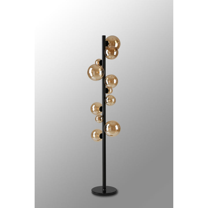 Nelson Lighting NL9048/AM9 Prague 11 Light Floor Lamp Satin Black Amber Plated