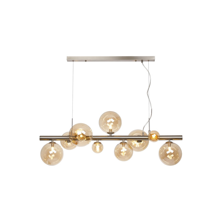 Nelson Lighting NL9058/AM9 Prague 9 Light Linear Pendant Satin Nickel Amber Plated