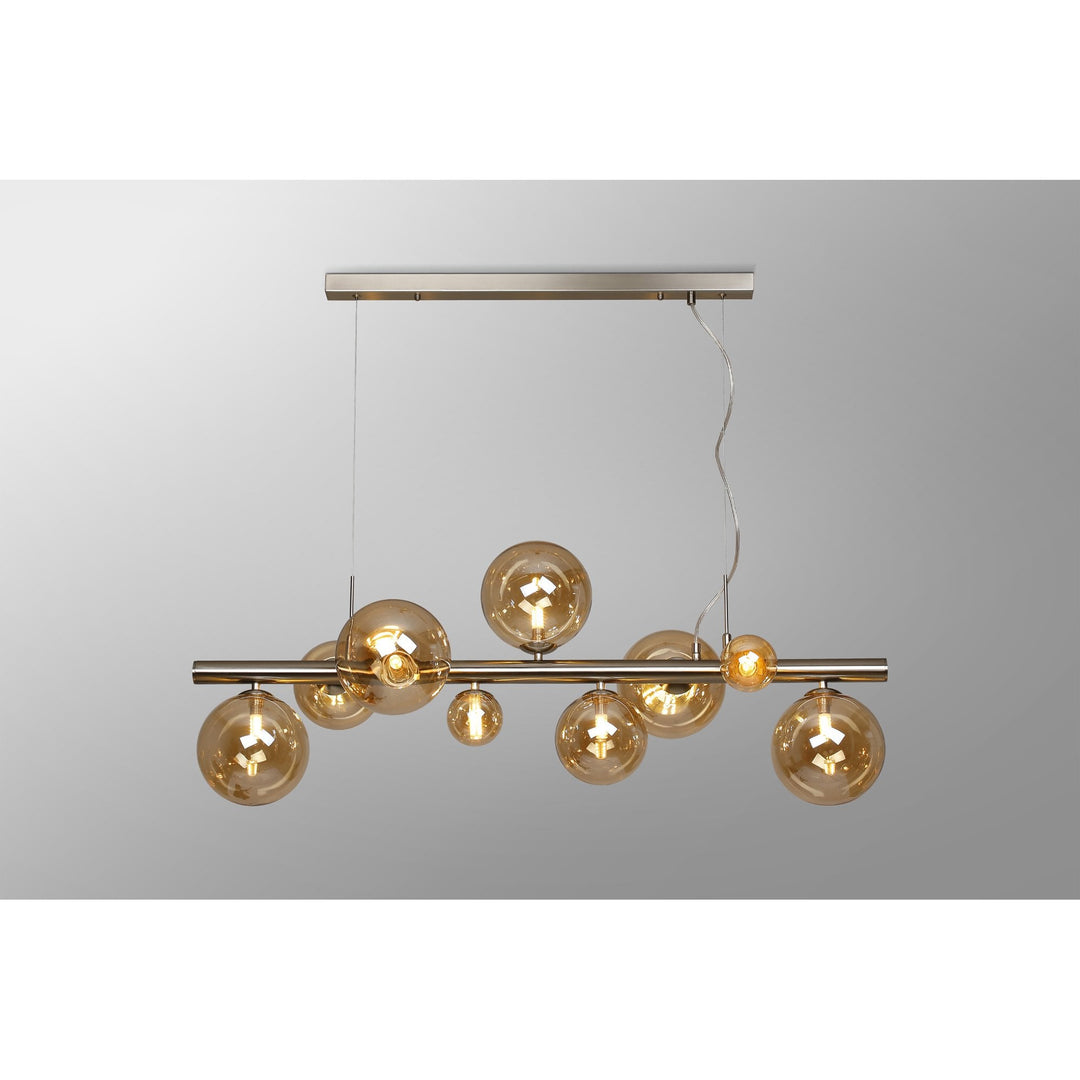 Nelson Lighting NL9058/AM9 Prague 9 Light Linear Pendant Satin Nickel Amber Plated