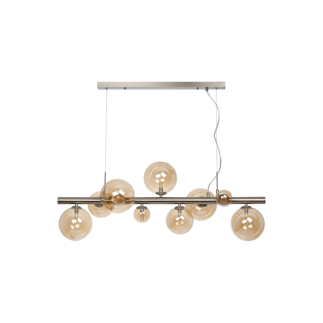 Nelson Lighting NL9058/AM9 Prague 9 Light Linear Pendant Satin Nickel Amber Plated