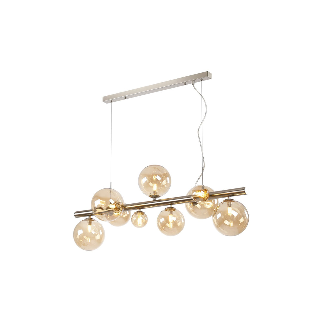 Nelson Lighting NL9058/AM9 Prague 9 Light Linear Pendant Satin Nickel Amber Plated