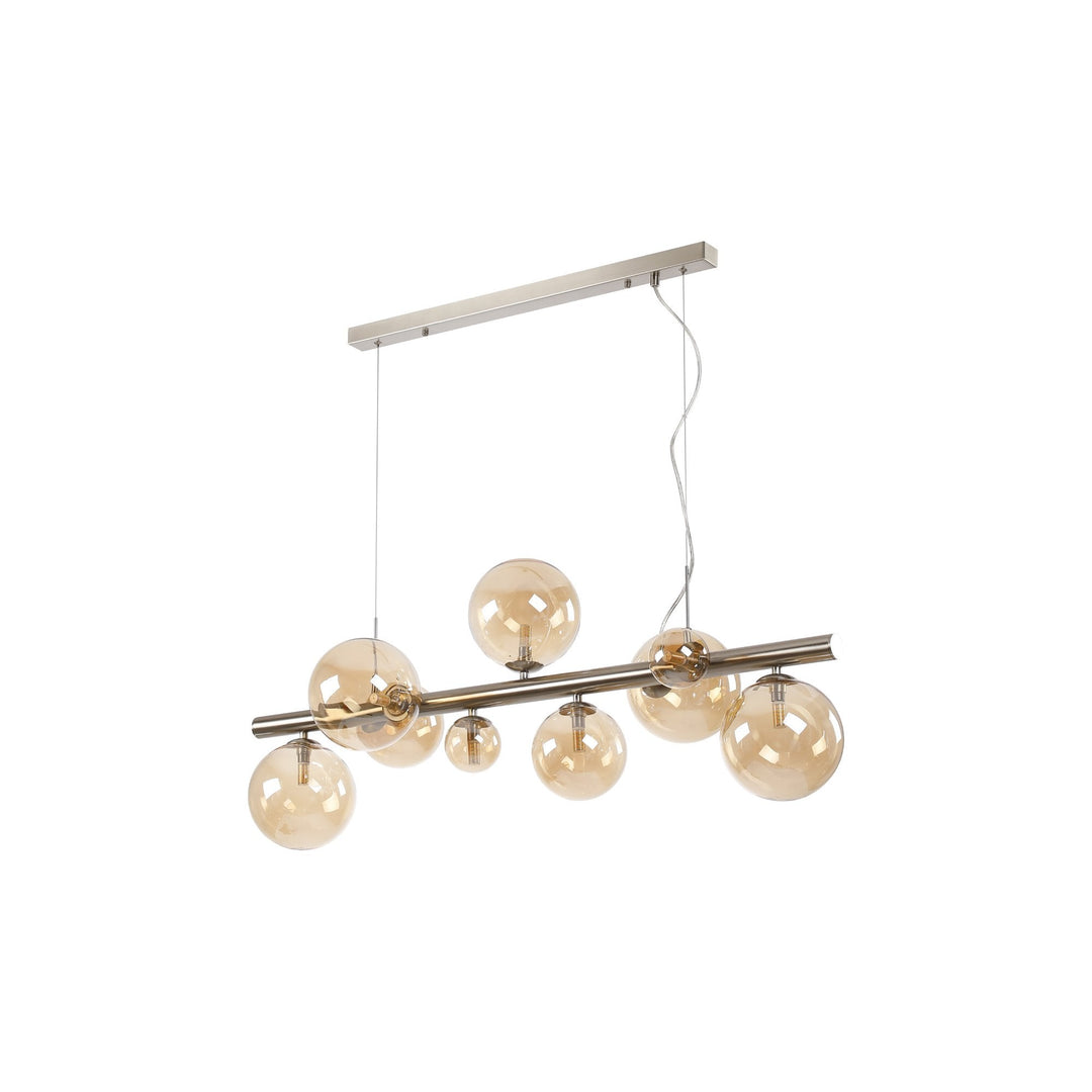 Nelson Lighting NL9058/AM9 Prague 9 Light Linear Pendant Satin Nickel Amber Plated