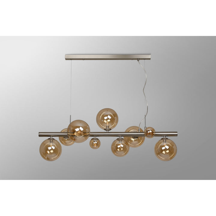 Nelson Lighting NL9058/AM9 Prague 9 Light Linear Pendant Satin Nickel Amber Plated