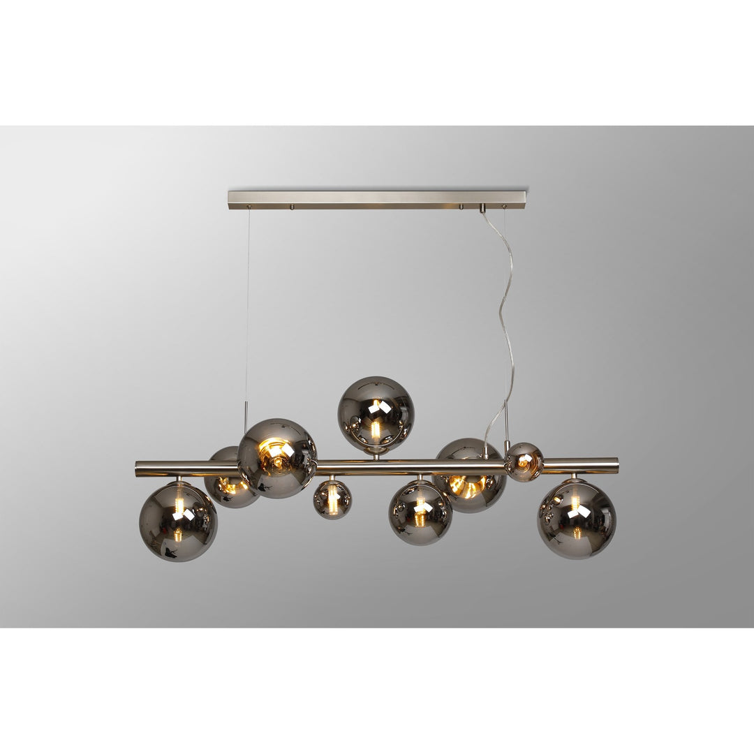 Nelson Lighting NL9058/CH9 Prague 9 Light Linear Pendant Satin Nickel Chrome Plated