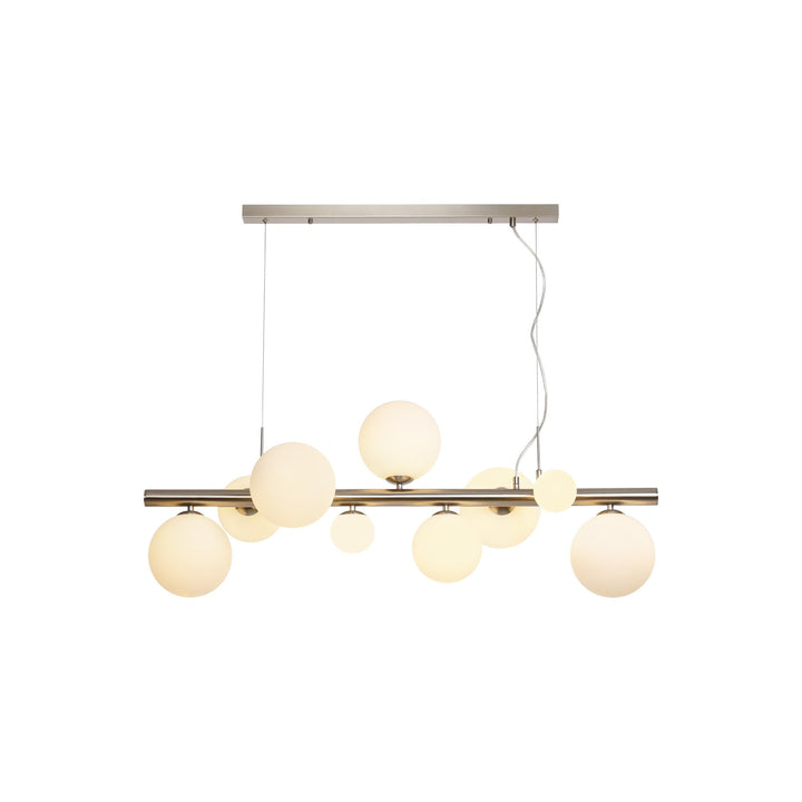 Nelson Lighting NL9058/OP9 Prague 9 Light Linear Pendant Satin Nickel Opal