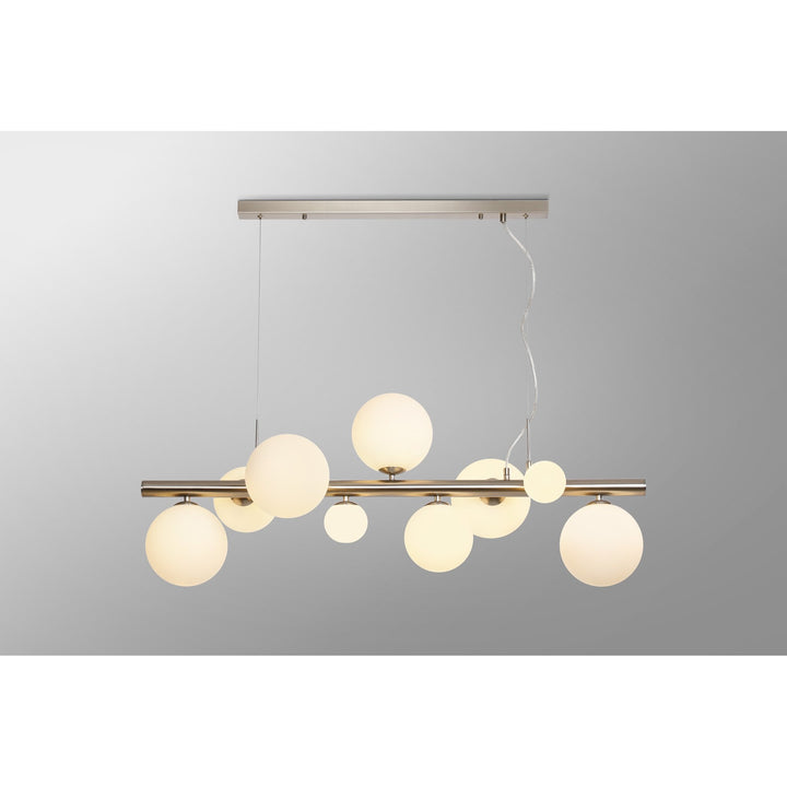 Nelson Lighting NL9058/OP9 Prague 9 Light Linear Pendant Satin Nickel Opal