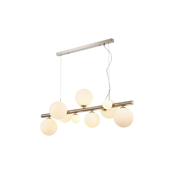 Nelson Lighting NL9058/OP9 Prague 9 Light Linear Pendant Satin Nickel Opal