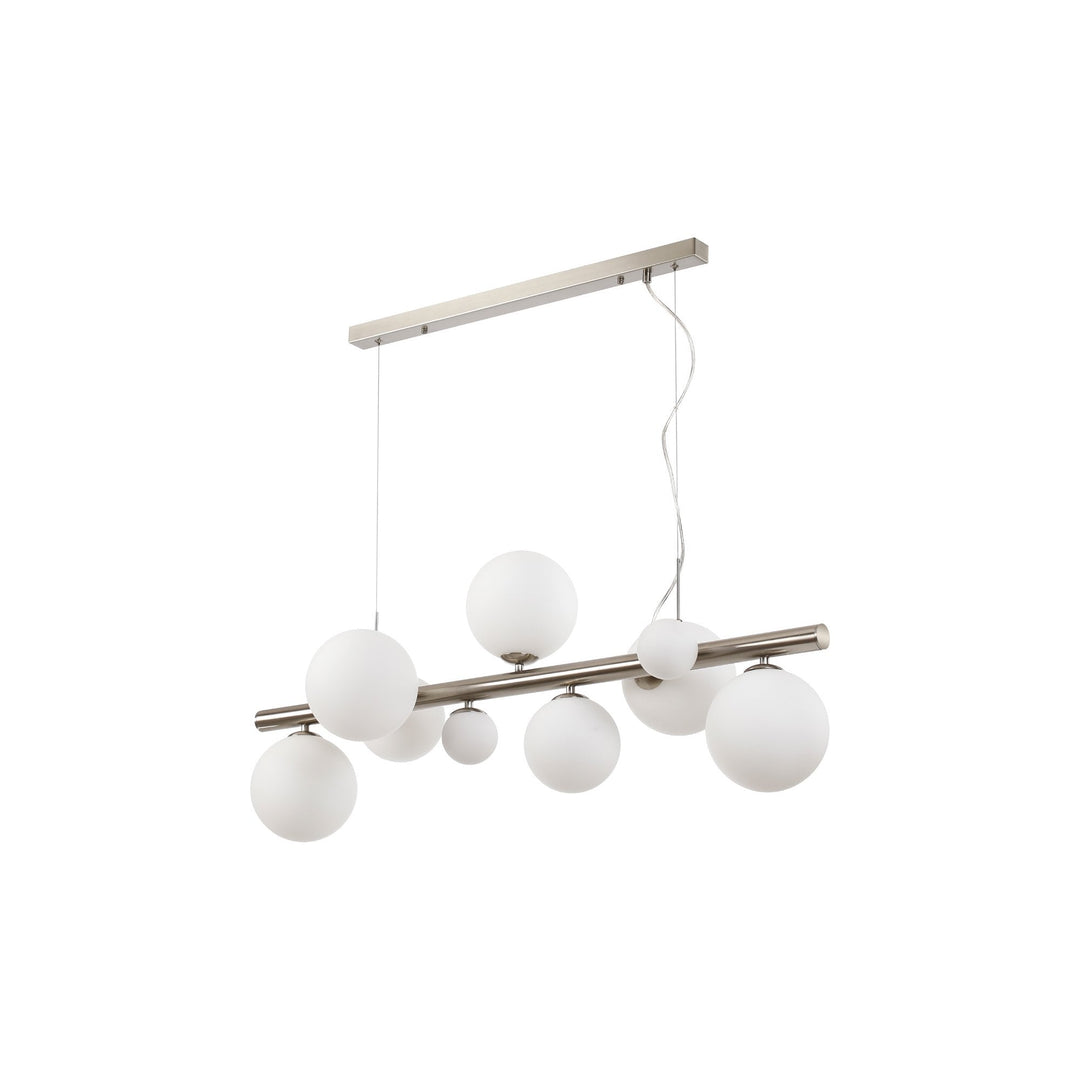 Nelson Lighting NL9058/OP9 Prague 9 Light Linear Pendant Satin Nickel Opal