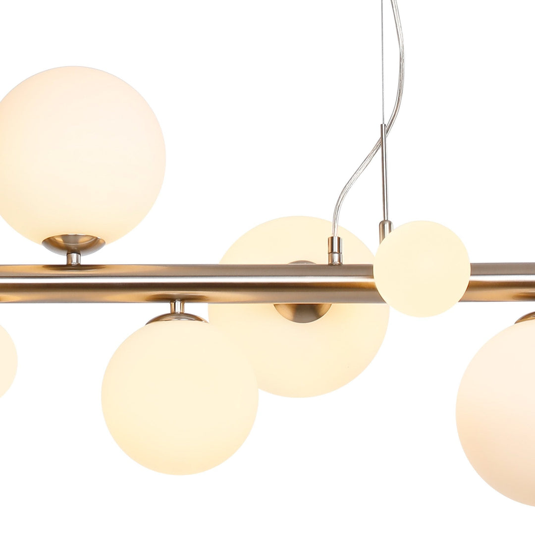 Nelson Lighting NL9058/OP9 Prague 9 Light Linear Pendant Satin Nickel Opal