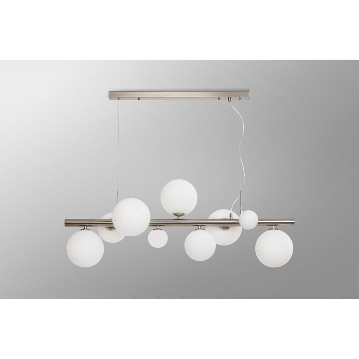 Nelson Lighting NL9058/OP9 Prague 9 Light Linear Pendant Satin Nickel Opal