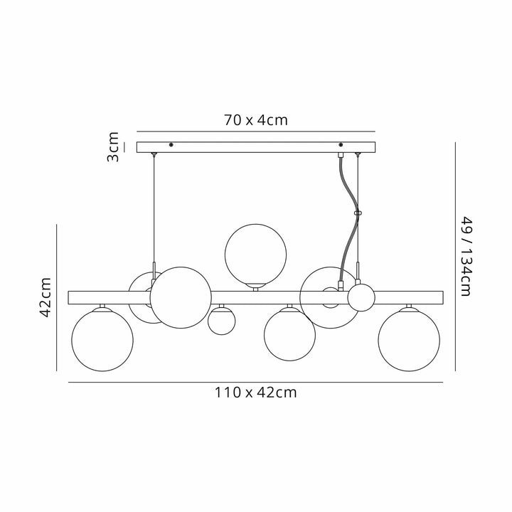 Nelson Lighting NL9058/SM9 Prague 9 Light Linear Pendant Satin Nickel Smoke Plated