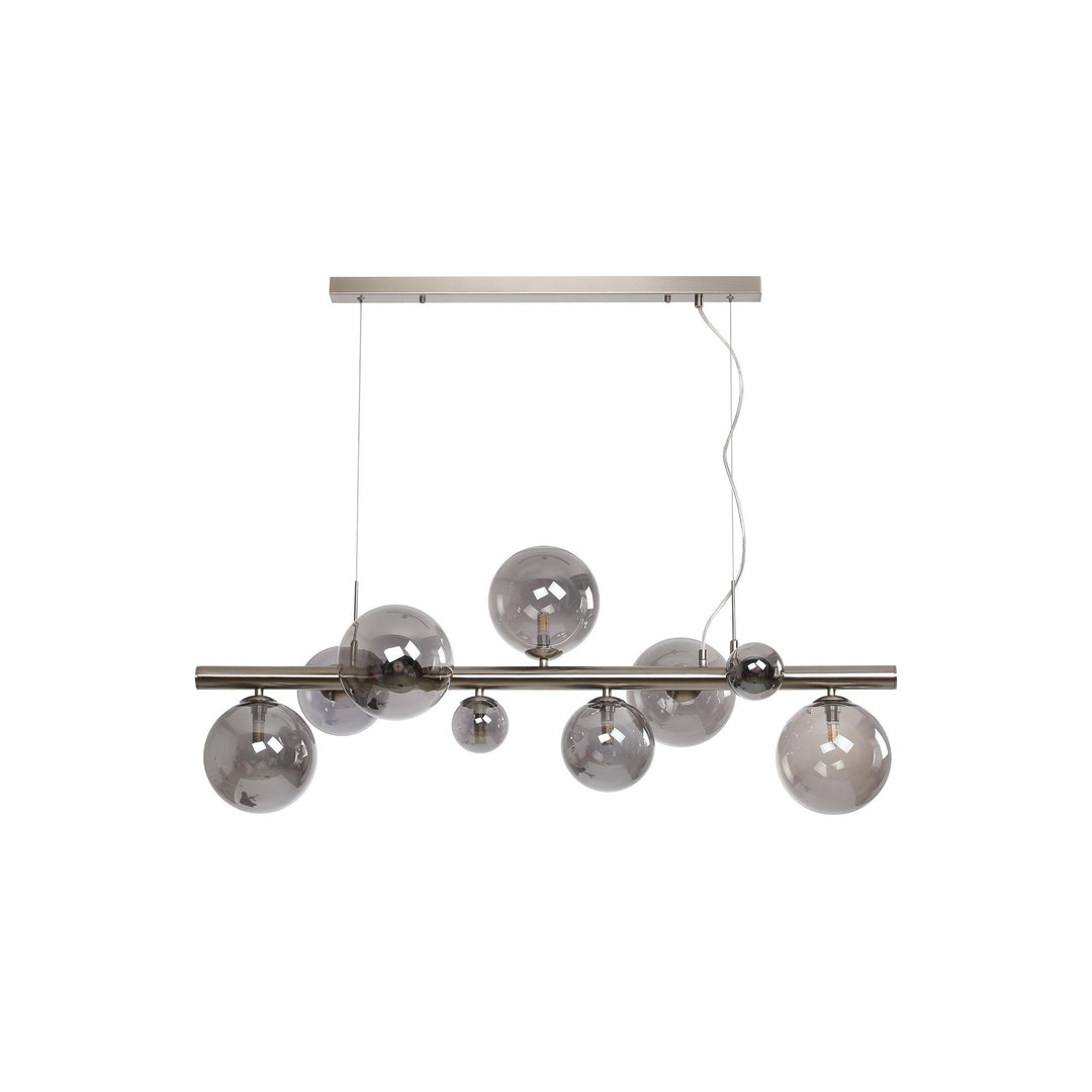 Nelson Lighting NL9058/SM9 Prague 9 Light Linear Pendant Satin Nickel Smoke Plated