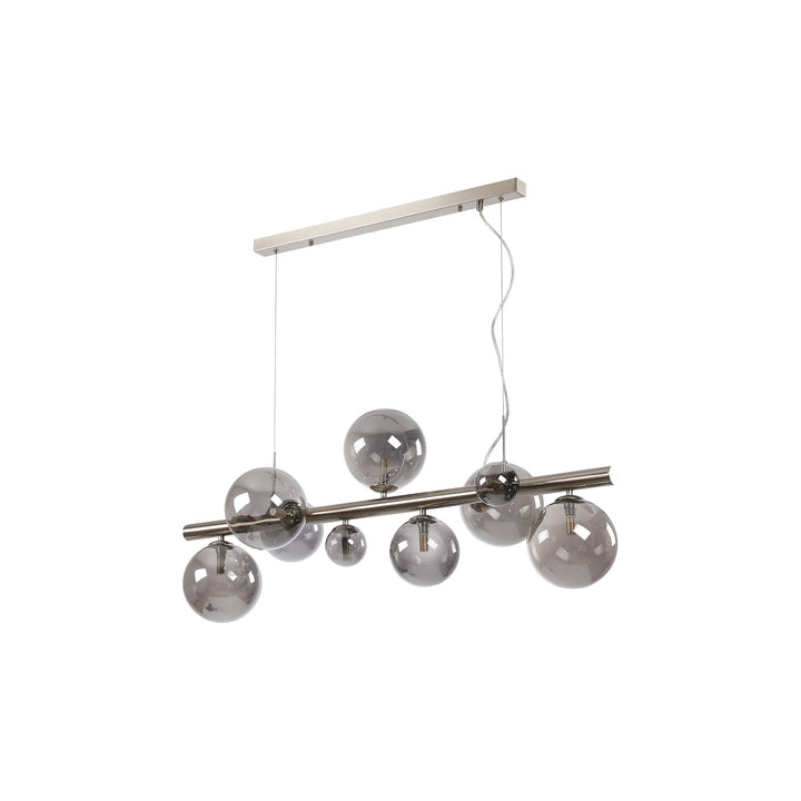 Nelson Lighting NL9058/SM9 Prague 9 Light Linear Pendant Satin Nickel Smoke Plated