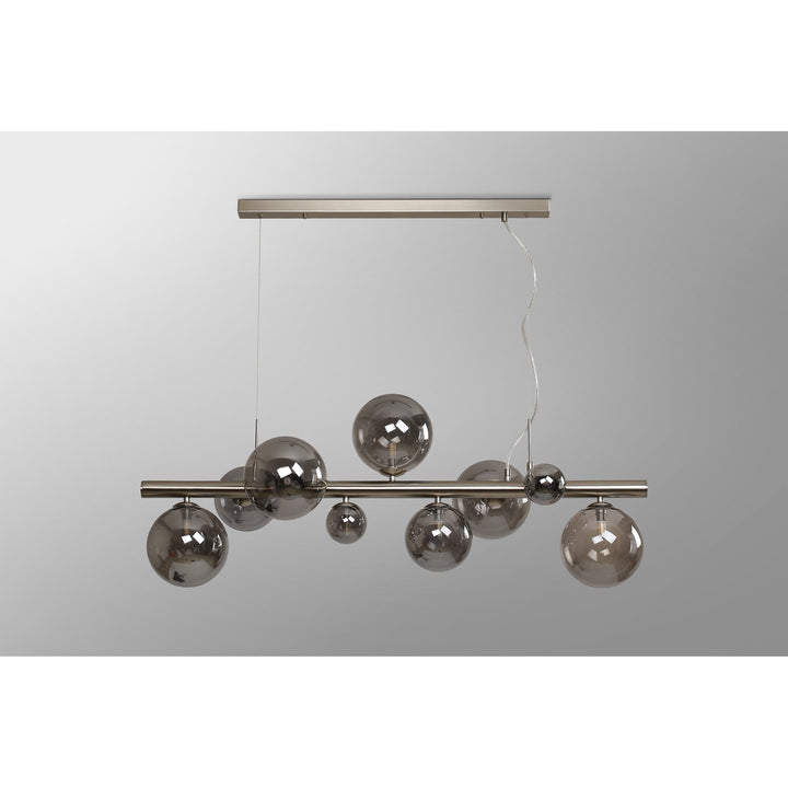 Nelson Lighting NL9058/SM9 Prague 9 Light Linear Pendant Satin Nickel Smoke Plated