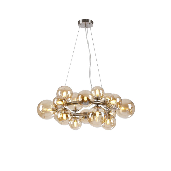 Nelson Lighting NL9059/AM9 Prague 16 Light Circular Pendant Satin Nickel Amber Plated