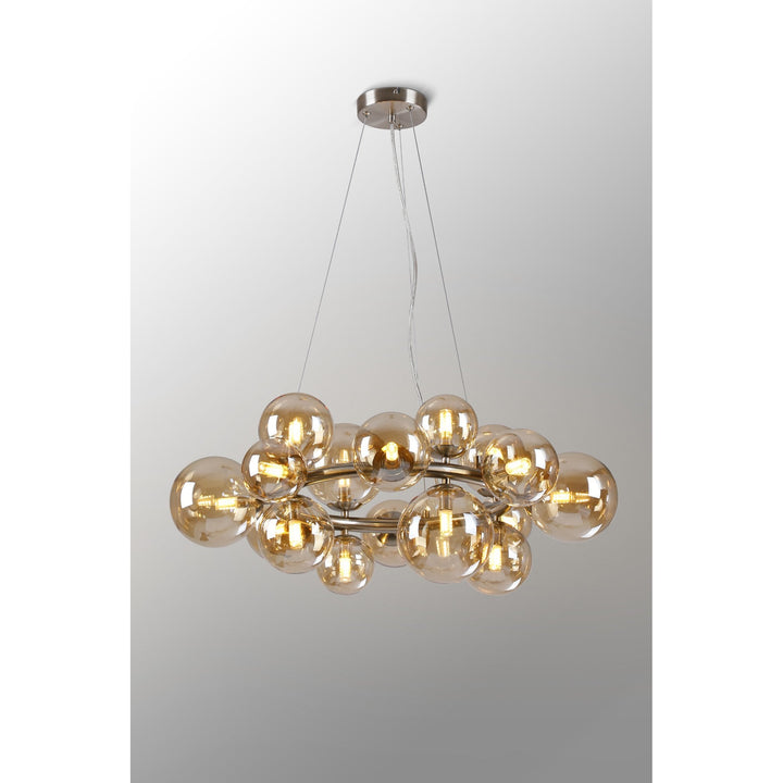 Nelson Lighting NL9059/AM9 Prague 16 Light Circular Pendant Satin Nickel Amber Plated