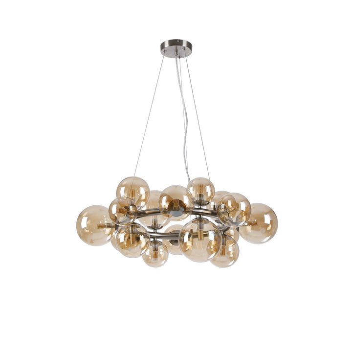 Nelson Lighting NL9059/AM9 Prague 16 Light Circular Pendant Satin Nickel Amber Plated