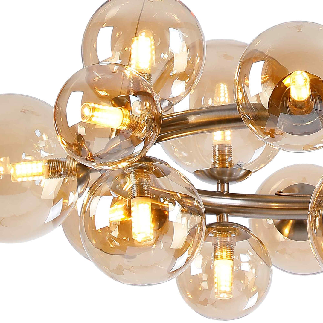 Nelson Lighting NL9059/AM9 Prague 16 Light Circular Pendant Satin Nickel Amber Plated