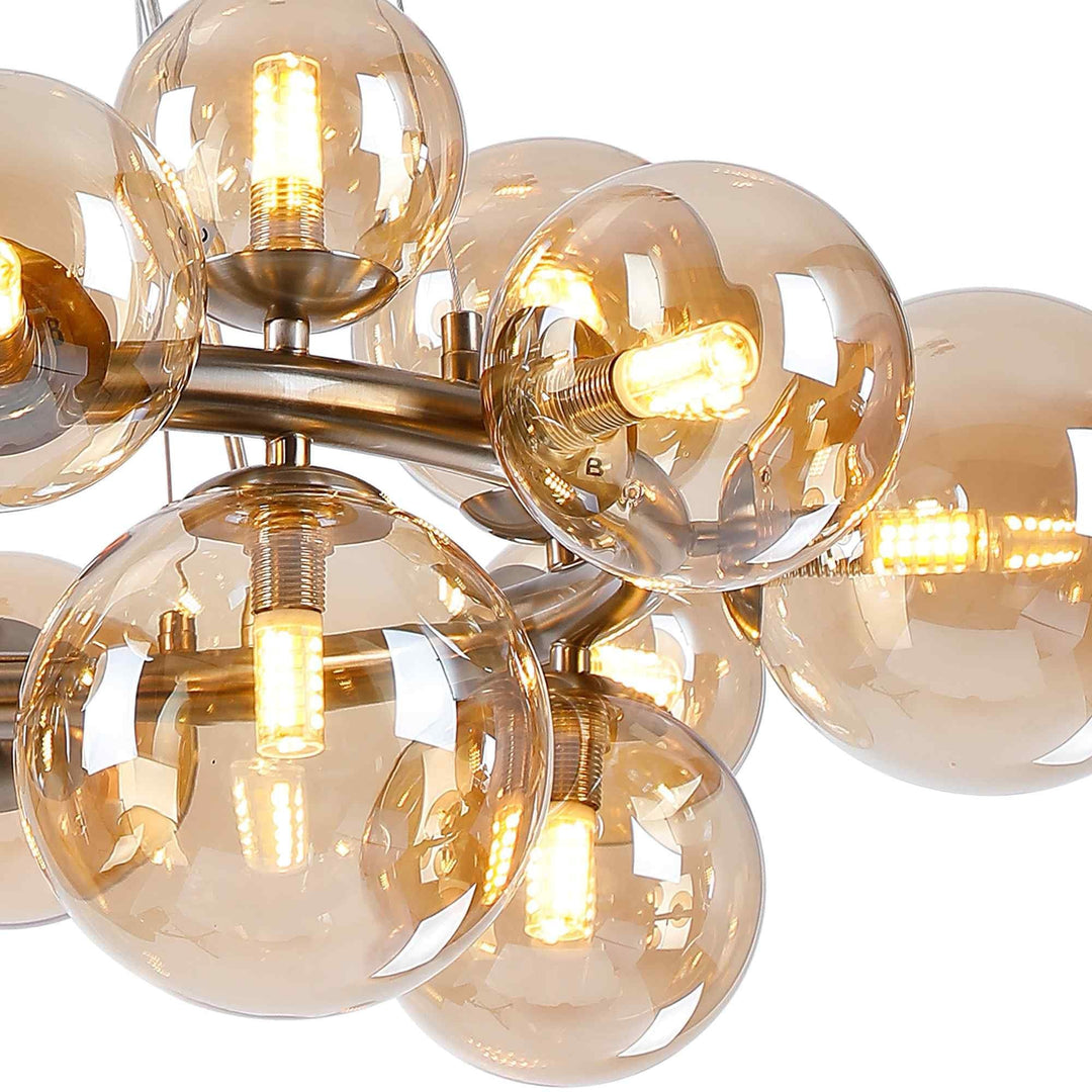 Nelson Lighting NL9059/AM9 Prague 16 Light Circular Pendant Satin Nickel Amber Plated