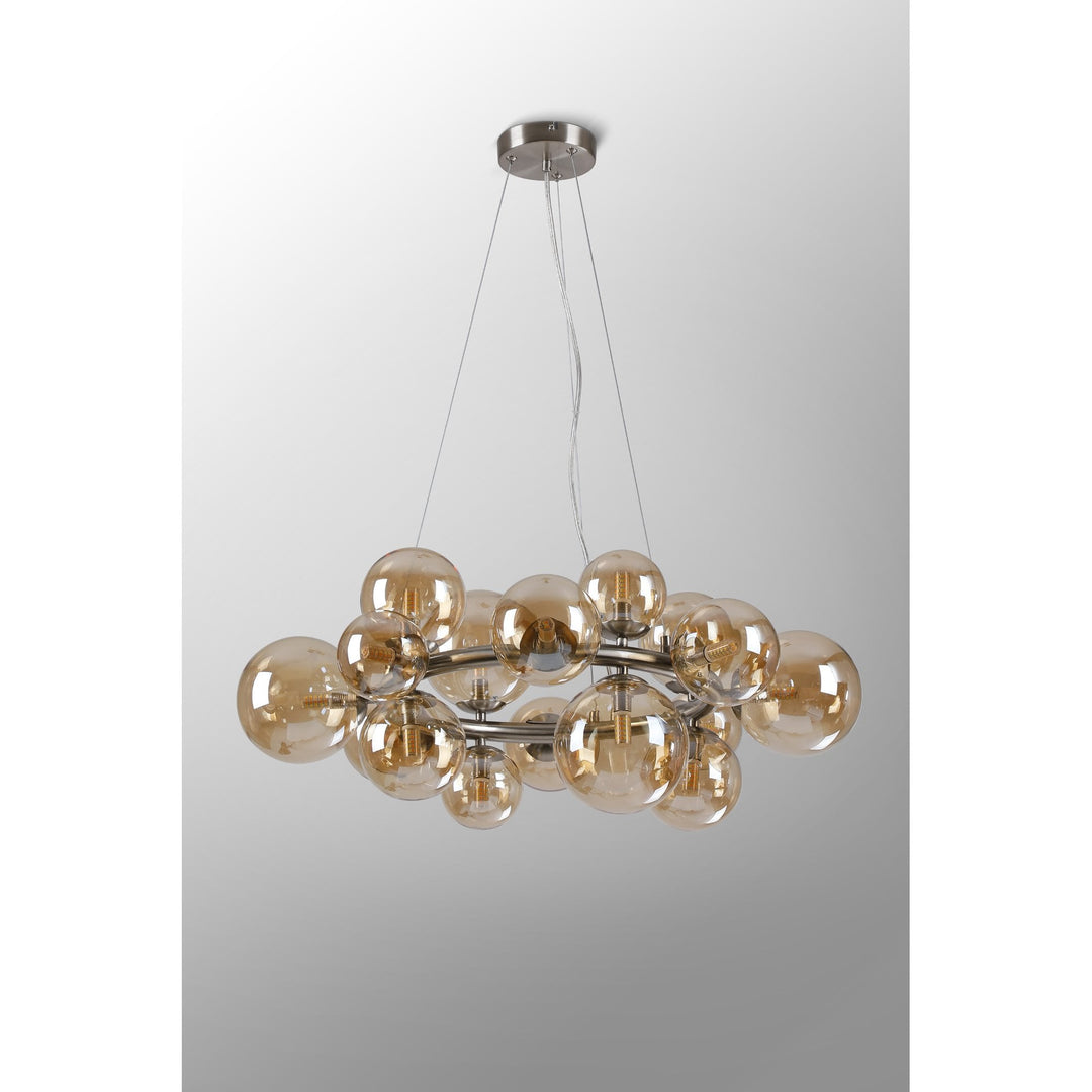 Nelson Lighting NL9059/AM9 Prague 16 Light Circular Pendant Satin Nickel Amber Plated