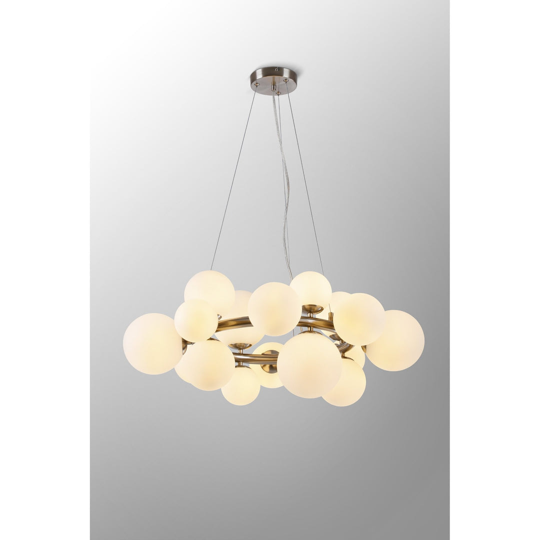 Nelson Lighting NL9059/OP9 Prague 16 Light Circular Pendant Satin Nickel Opal