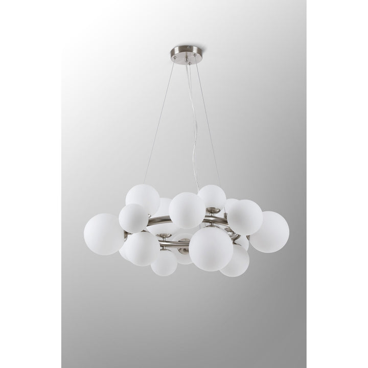 Nelson Lighting NL9059/OP9 Prague 16 Light Circular Pendant Satin Nickel Opal