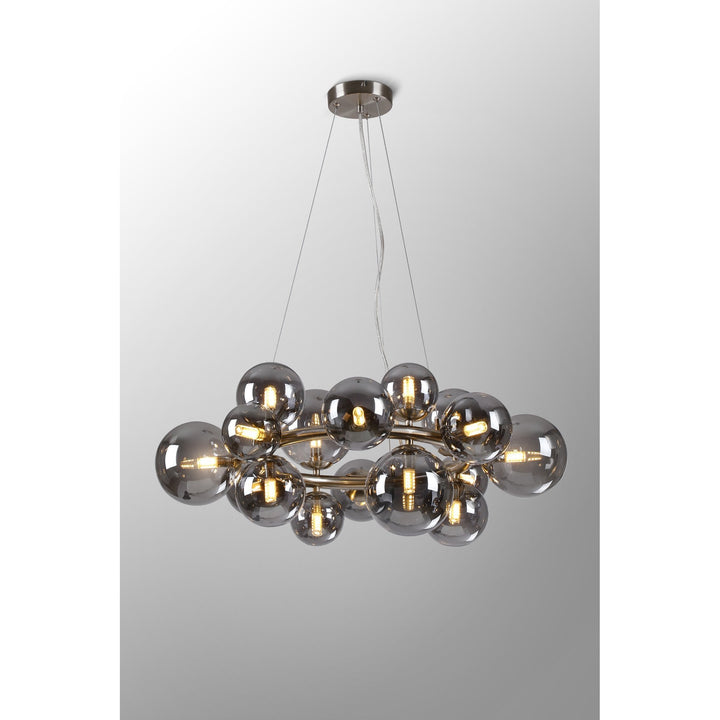 Nelson Lighting NL9059/SM9 Prague 16 Light Circular Pendant Satin Nickel Smoke Plated