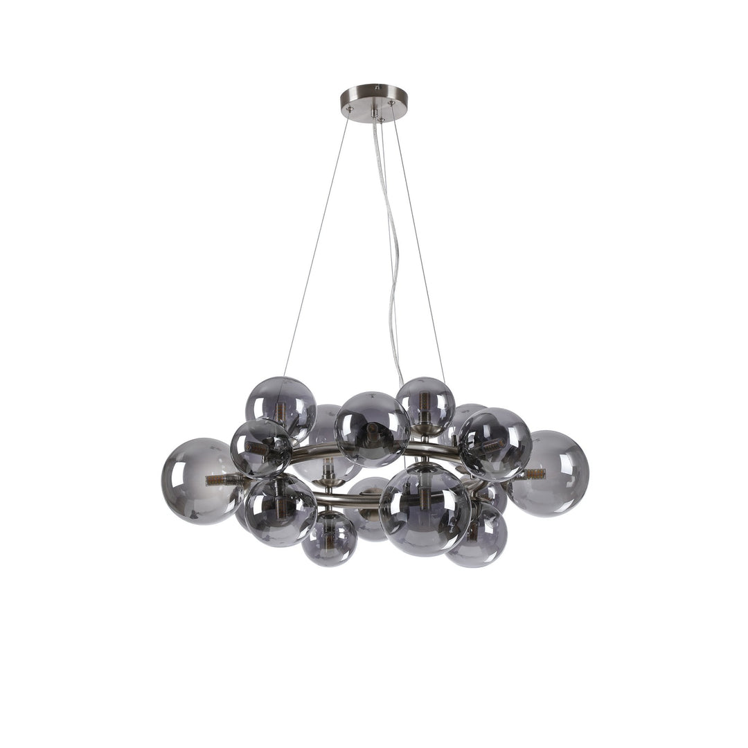 Nelson Lighting NL9059/SM9 Prague 16 Light Circular Pendant Satin Nickel Smoke Plated